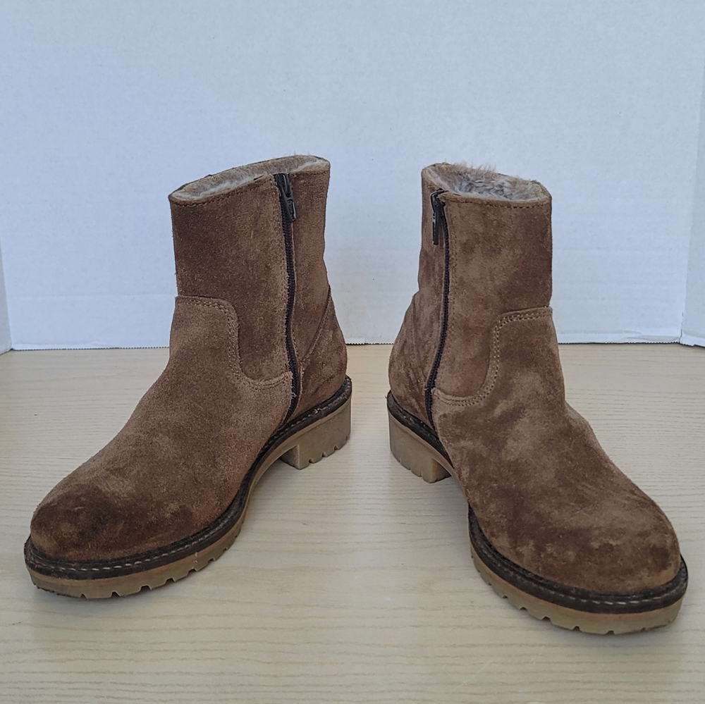 Bos. & Co. Host Brown Suede Side Zipper Ankle Lined Winter Booties Sz EU37 US6.5